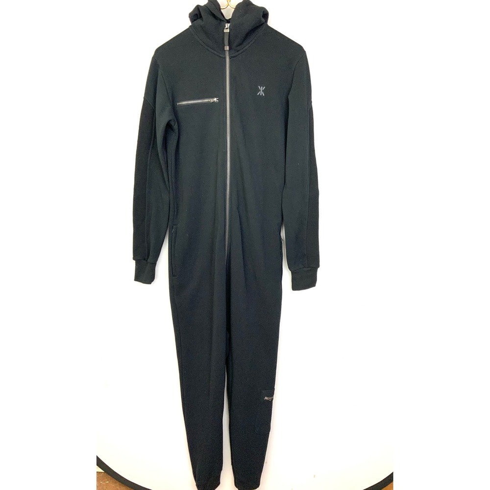NWT Onepiece Unisex Small Black Zip Jumpsuit Hooded Pockets Cozy Loungewear